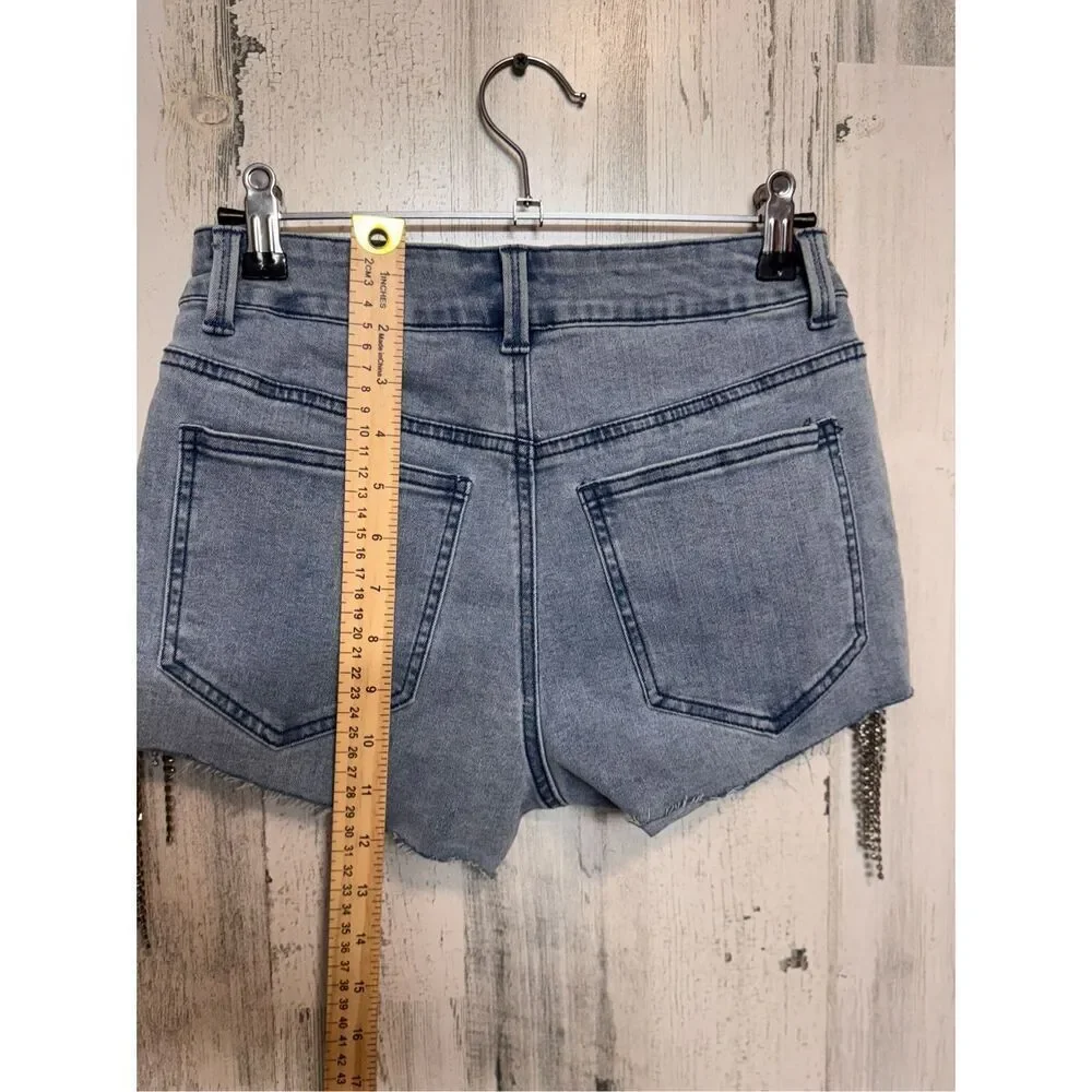 Forever 21 Rhinestone Fringe High-Rise Denim Shorts Size 26